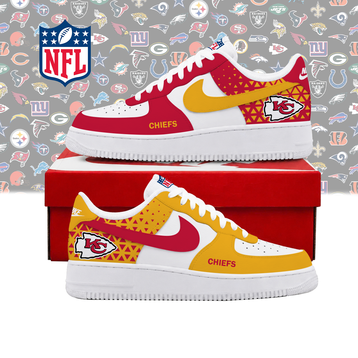 FLASH SALE - NEW CUSTOMIZED NFL01 KCC KANSAS CITY CHIEFS AF1 SHOES