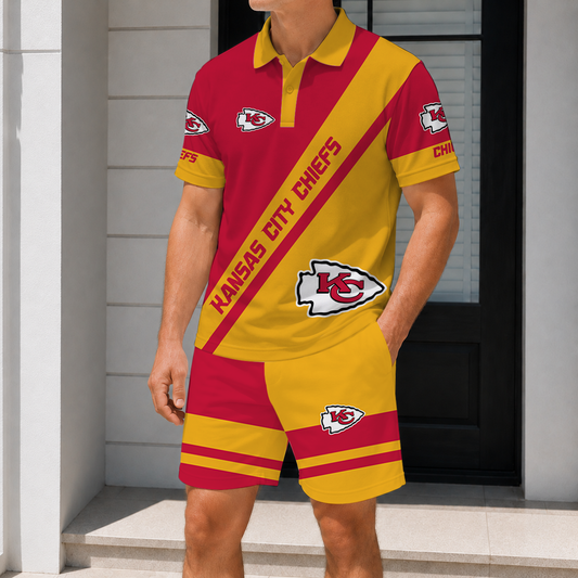 LIMITED EDITION - NEW CUSTOMIZED NFL01 KCC KANSAS CITY CHIEFS POLO SHIRT & SHORT PANTS SET