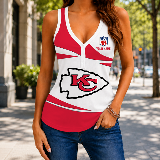 VIRAL EDITION - NEW CUSTOMIZED NFL01 KCC KANSAS CITY CHIEFS WOMEN'S V-NECK TANK TOP