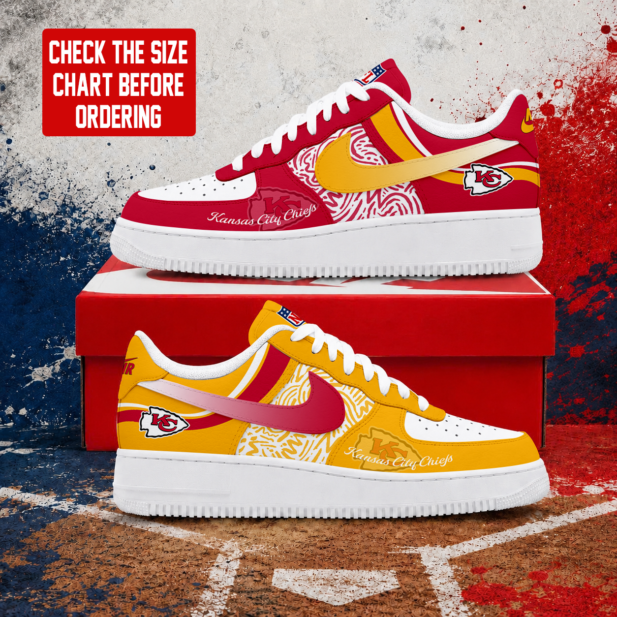 LIMITED EDITION - NEW CUSTOMIZED NFL01 KCC KANSAS CITY CHIEFS AF1 SHOES