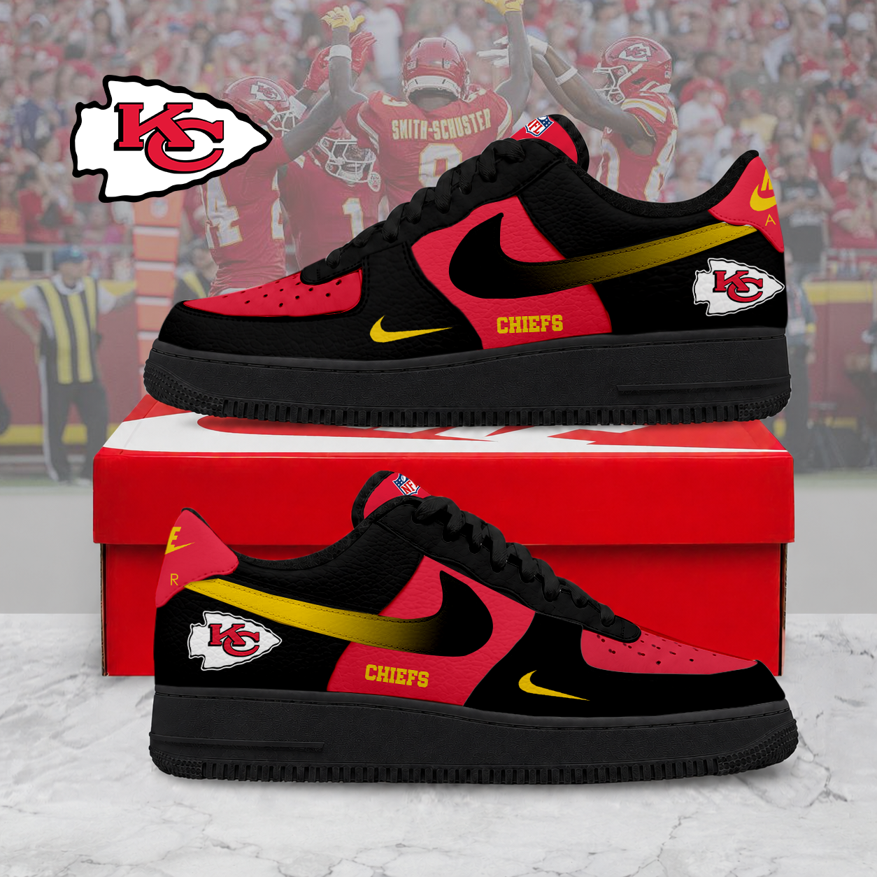 LIMITED EDITION - NEW CUSTOMIZED NFL01 KCC KC CHIEFS AF1 SNEAKERS