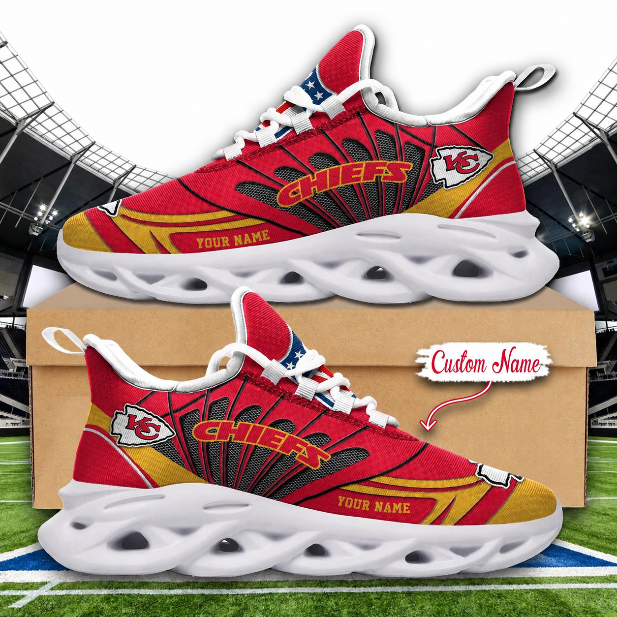 LIMITED EDITION - NEW CUSTOMIZED NFL01 KCC KANSAS CITY CHIEFS UNISEX MAX SOUL SHOES