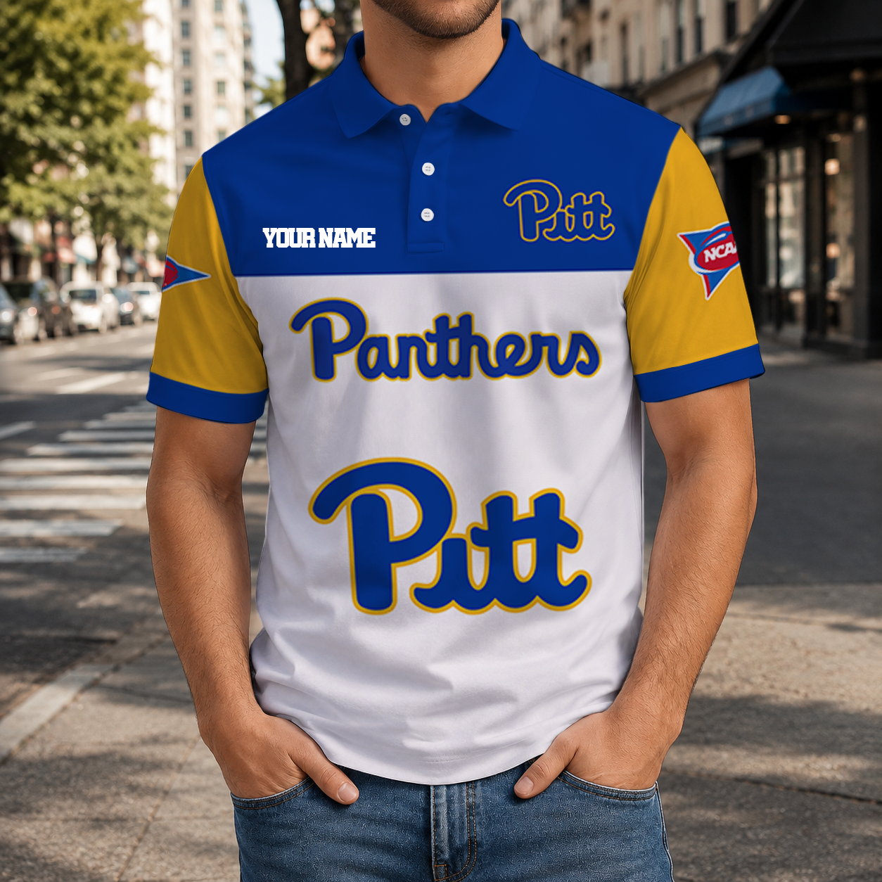 FINAL SALE - NEW CUSTOMIZED NCAA FBS02 PIP PITTSBURGH PANTHERS POLO SHIRT, ZIP POLO SHIRT & T-SHIRTS