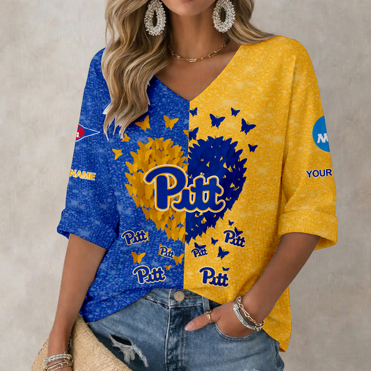 LIMITED DROP - NEW CUSTOMIZED | NCAA FBS02 PIP PI PANTHERS WOMEN'S HEART V-NECK LONG SLEEVE SHIRT