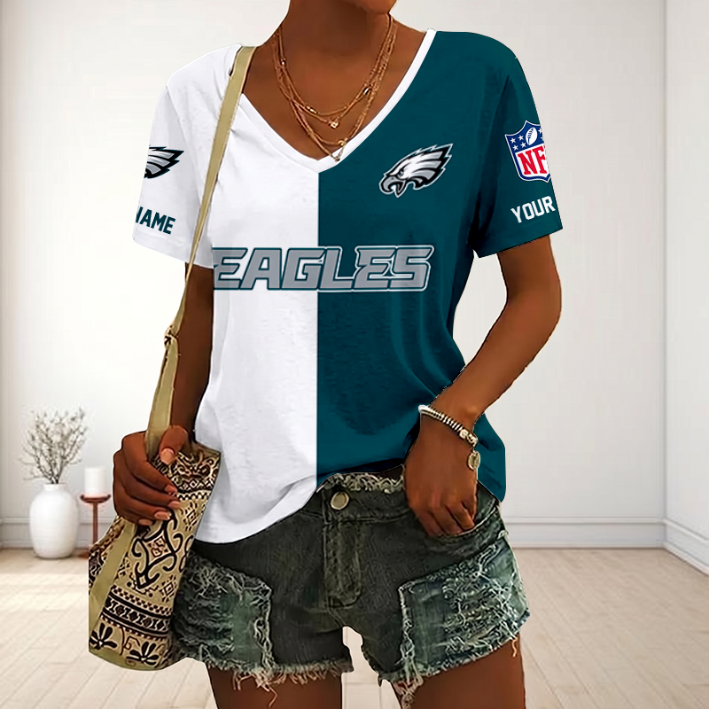 LIMITED EDITION - NEW CUSTOMIZED NFL02 PPE PHILADELPHIA EAGLES V-NECK FEMALE SHIRT
