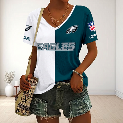 LIMITED EDITION - NEW CUSTOMIZED NFL02 PPE PHILADELPHIA EAGLES V-NECK FEMALE SHIRT