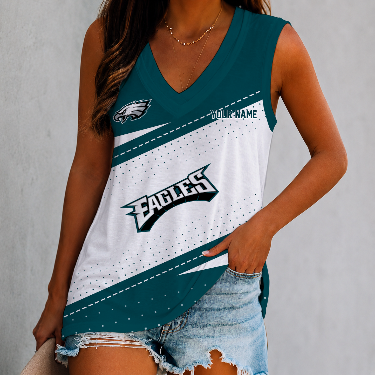 LIMITED EDITION - NEW CUSTOMIZED NFL02 PPE PHILADELPHIA EAGLES WOMEN'S V-NECK TANK TOP