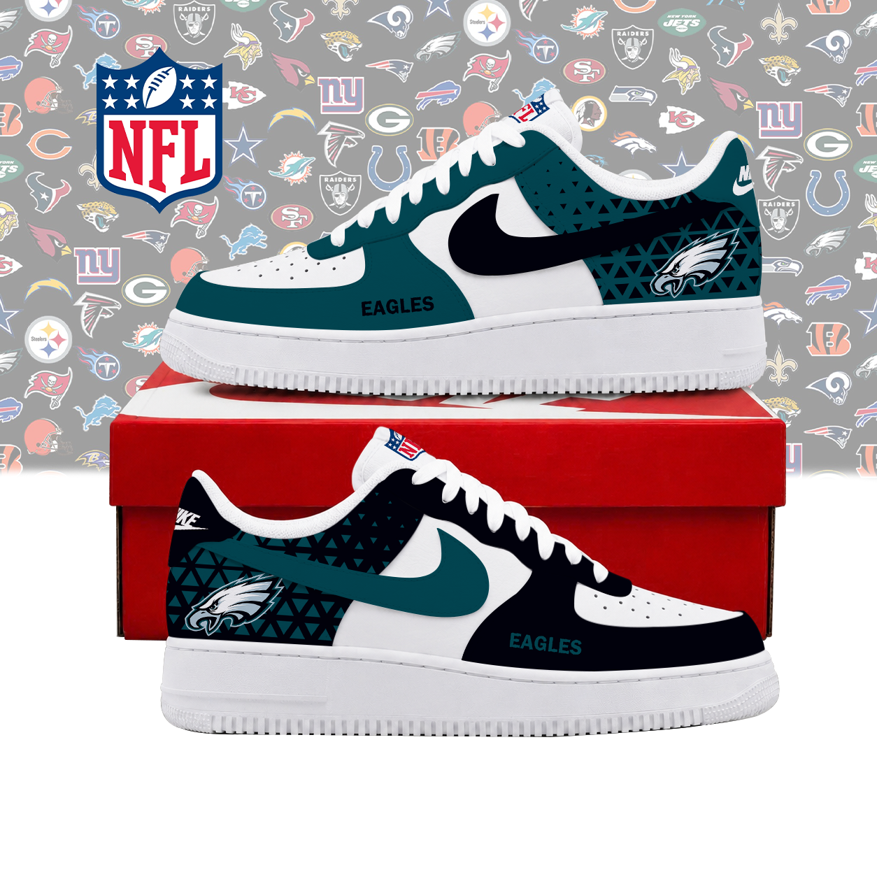 FLASH SALE - NEW CUSTOMIZED NFL02 PPE PHILADELPHIA EAGLES AF1 SHOES