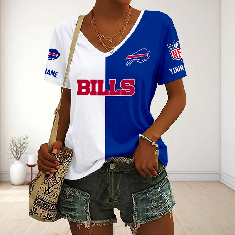 LIMITED EDITION - NEW CUSTOMIZED NFL03 BFB BUFFALO BILLS V-NECK FEMALE SHIRT