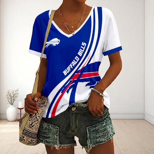 SPECIAL EDITION - NEW CUSTOMIZED NFL03 BFB BUFFALO BILLS V-NECK FEMALE SHIRT