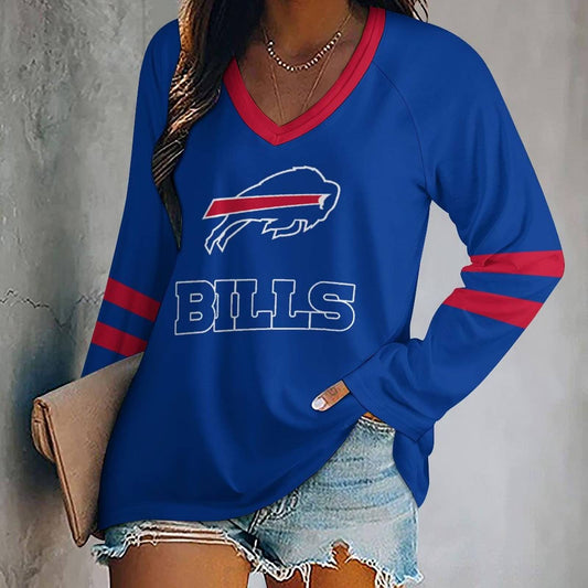 MEGA SALE - NEW CUSTOMIZED NFL03 BFB BUFFALO BILLS WOMEN'S V-NECK LONG SLEEVED SHIRT