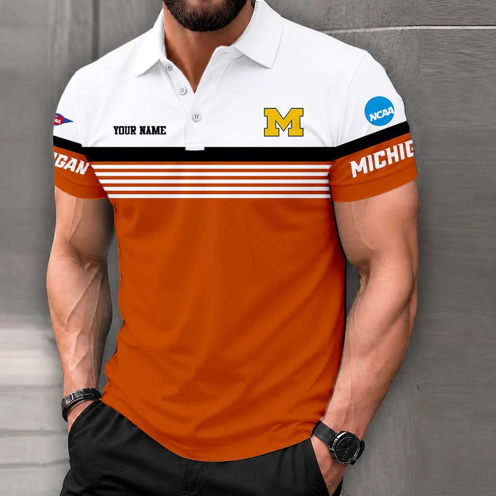 FLASH SALE - NEW CUSTOMIZED NCAA FBS03 MIW MICHIGAN WOLVERINES POLO SHIRT