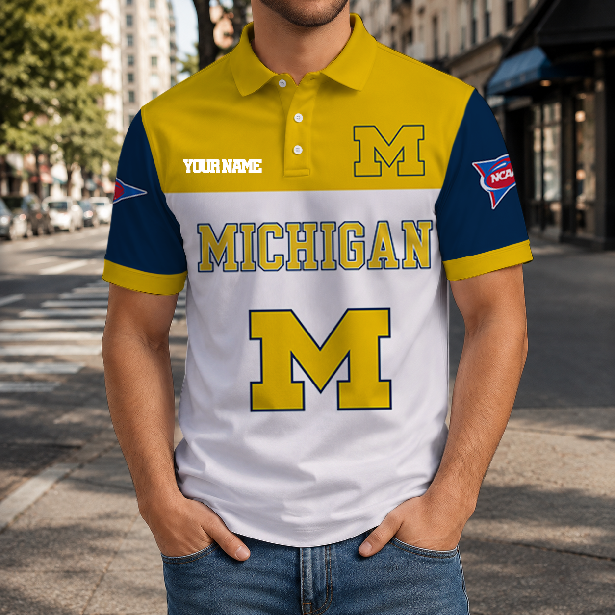 FINAL SALE - NEW CUSTOMIZED NCAA FBS03 MIW MICHIGAN WOLVERINES POLO SHIRT, ZIP POLO SHIRT & T-SHIRTS