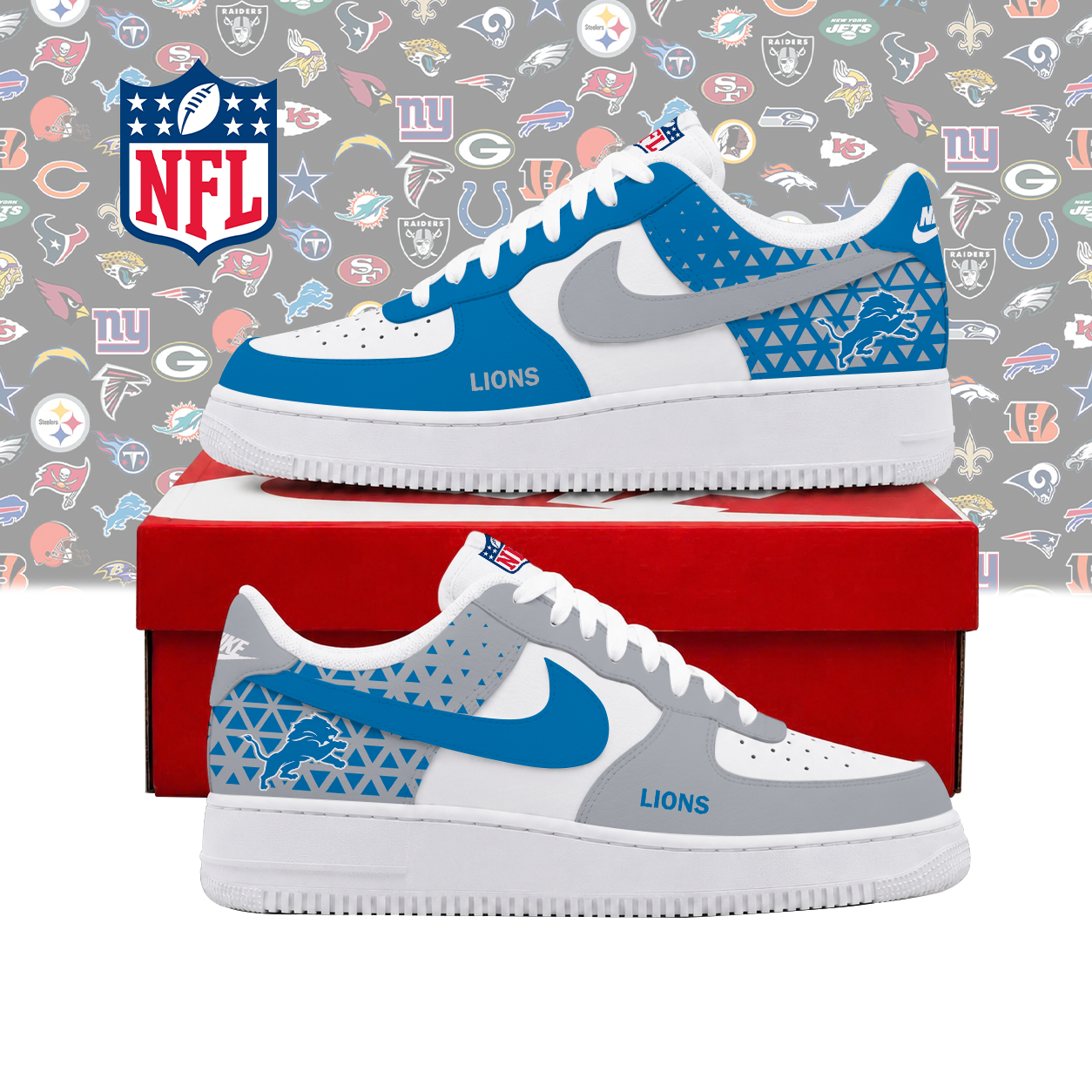 FLASH SALE - NEW CUSTOMIZED NFL04 DTL DETROIT LIONS AF1 SHOES