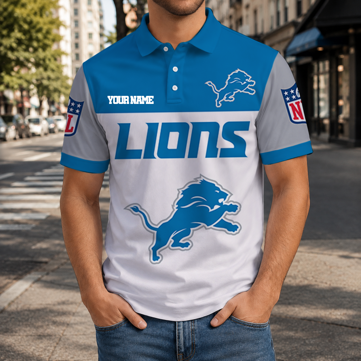 EXCLUSIVE  EDITION - NEW CUSTOMIZED NFL04 DTL DETROIT LIONS T-SHIRT, POLO SHIRT, ZIP POLO SHIRT, SWEATSHIRT, HOODIE & ZIP HOODIE