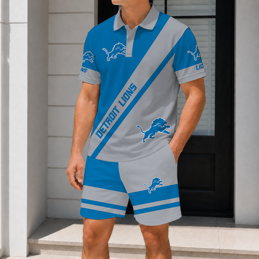 LIMITED EDITION - NEW CUSTOMIZED NFL04 DTL DETROIT LIONS POLO SHIRT & SHORT PANTS SET