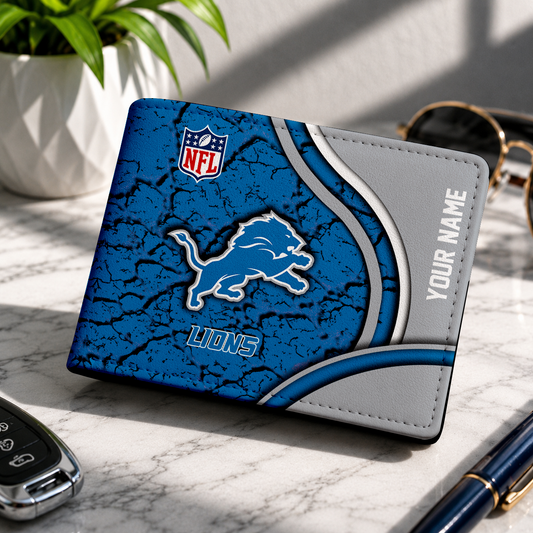 MEGA SALE - NEW CUSTOMIZED NFL04 DTL DT LIONS LEATHER WALLET