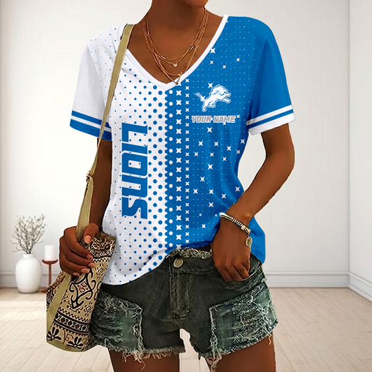 LIMITED EDITION - NEW CUSTOMIZED NFL04 DTL DETROIT LIONS V-NECK FEMALE SHIRT