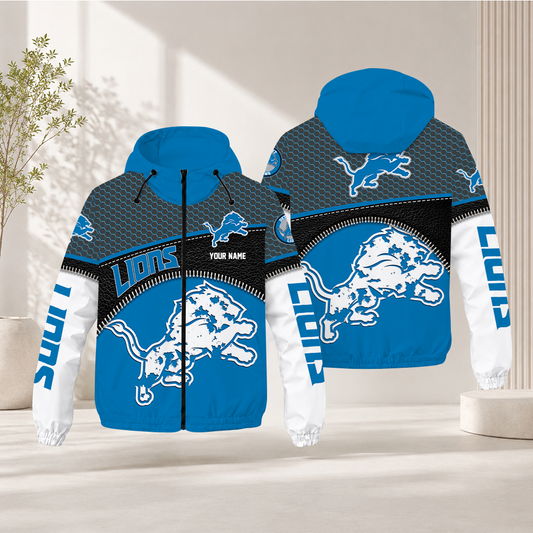 FINAL SALE - NEW CUSTOMIZED NFL04 DTL DETROIT LIONS WINDBREAKER JACKET