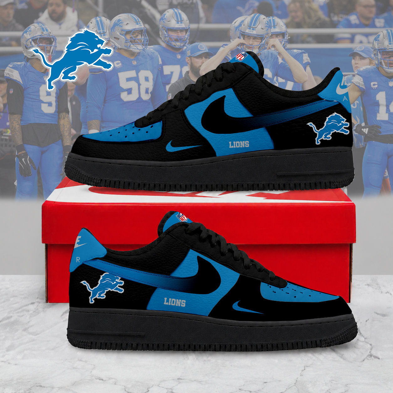 LIMITED EDITION - NEW CUSTOMIZED NFL04 DTL DT LIONS AF1 SNEAKERS