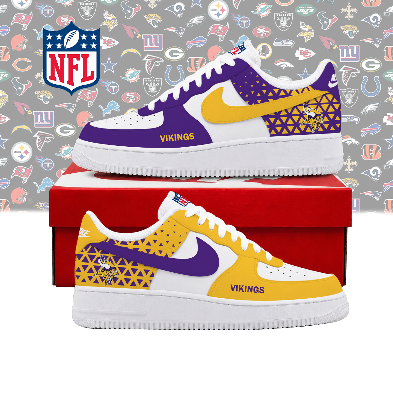 FLASH SALE - NEW CUSTOMIZED NFL05 MVK MINNESOTA VIKINGS AF1 SHOES