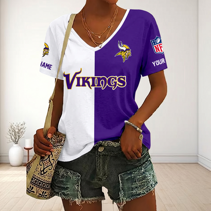 LIMITED EDITION - NEW CUSTOMIZED NFL05 MVK MINNESOTA VIKINGS V-NECK FEMALE SHIRT