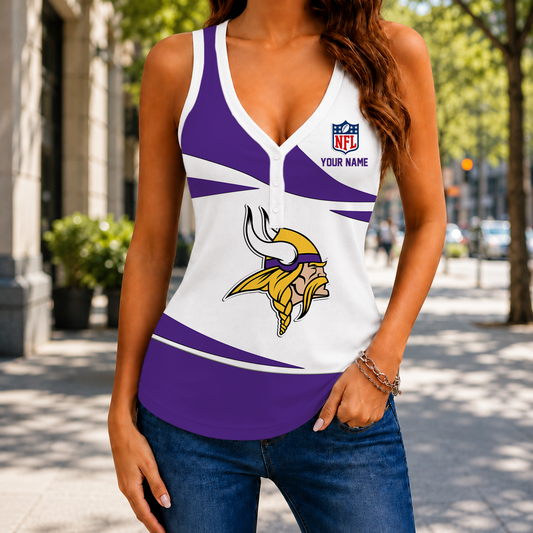 VIRAL EDITION - NEW CUSTOMIZED NFL05 MVK MINNESOTA VIKINGS WOMEN'S V-NECK TANK TOP