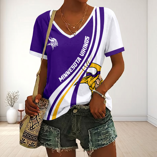 SPECIAL EDITION - NEW CUSTOMIZED NFL05 MVK MINNESOTA VIKINGS V-NECK FEMALE SHIRT