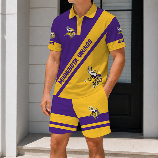 LIMITED EDITION - NEW CUSTOMIZED NFL05 MVK MINNESOTA VIKINGS POLO SHIRT & SHORT PANTS SET