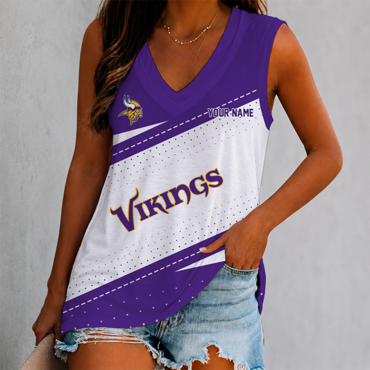 LIMITED EDITION - NEW CUSTOMIZED NFL05 MVK MINNESOTA VIKINGS WOMEN'S V-NECK TANK TOP
