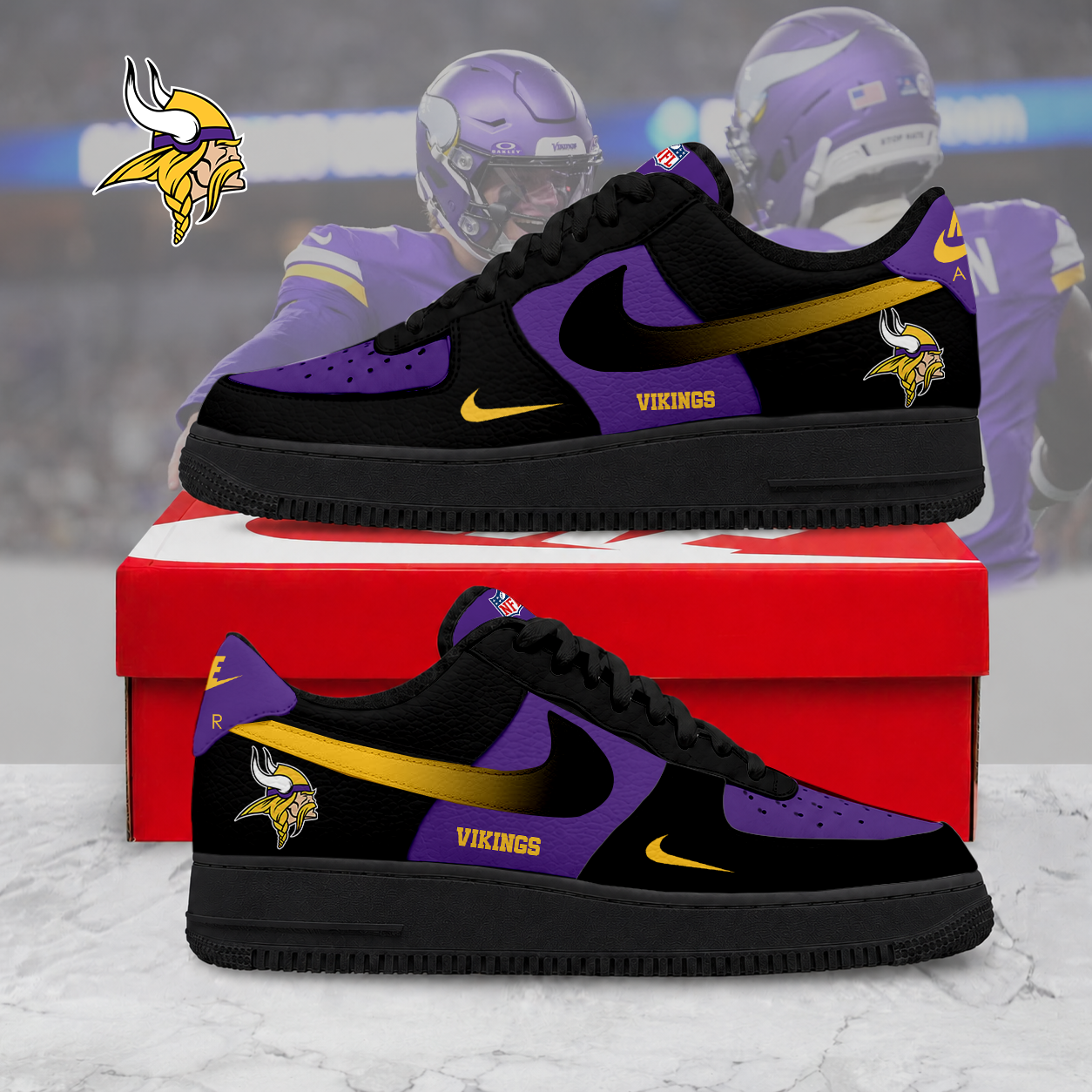 LIMITED EDITION - NEW CUSTOMIZED NFL05 MVK MN VIKINGS AF1 SNEAKERS