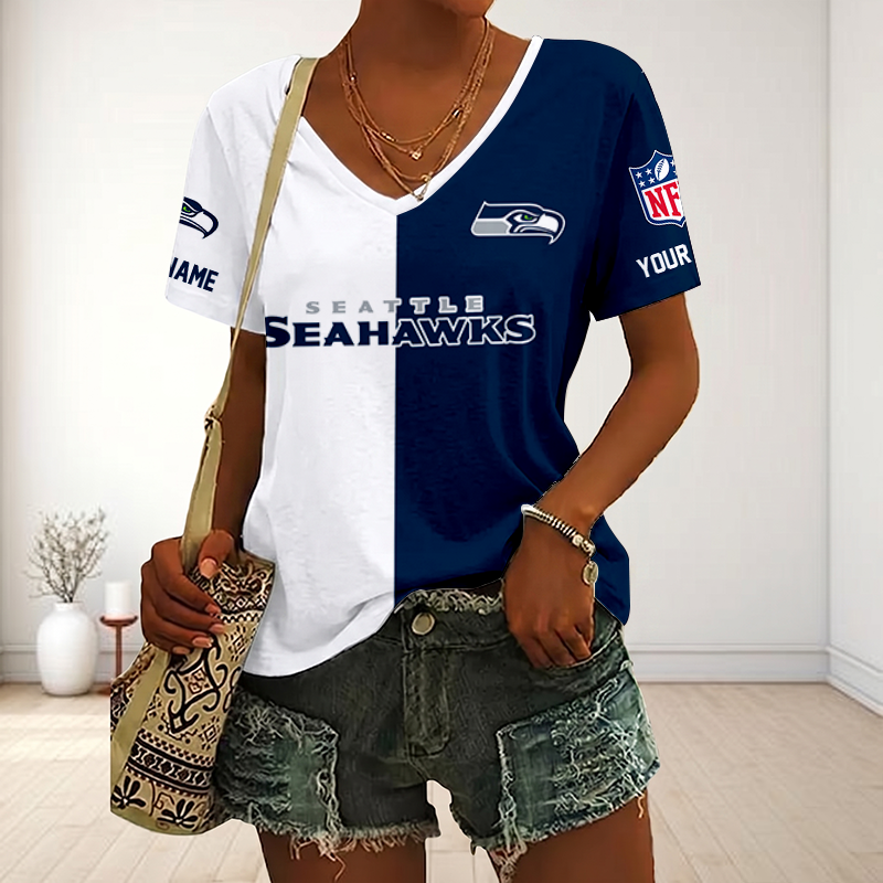 LIMITED EDITION - NEW CUSTOMIZED NFL06 SSH SEATLLE SEAHAWKS V-NECK FEMALE SHIRT
