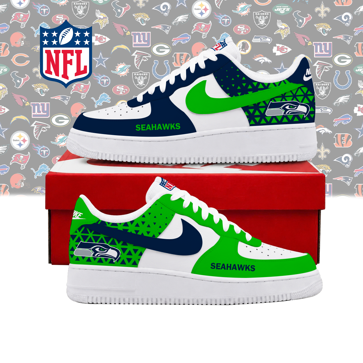 FLASH SALE - NEW CUSTOMIZED NFL06 SSH SEATTLE SEAHAWKS AF1 SHOES