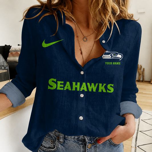 LIMITED EDITION - NEW CUSTOMIZED NFL06 SSH SEATTLE SEAHAWKS WOMEN CASUAL SHIRT