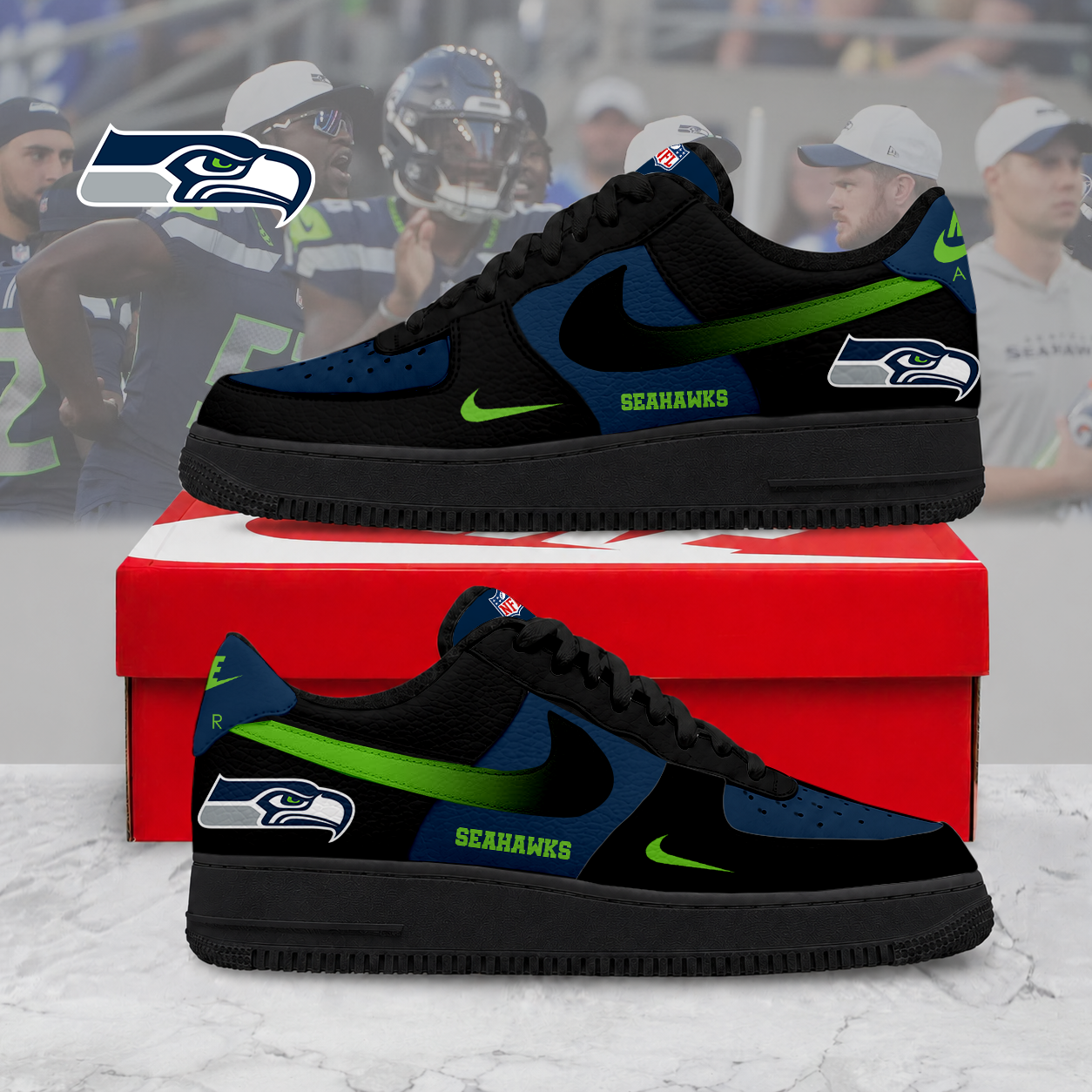 LIMITED EDITION - NEW CUSTOMIZED NFL06 SSH SE SEAHAWKS AF1 SNEAKERS