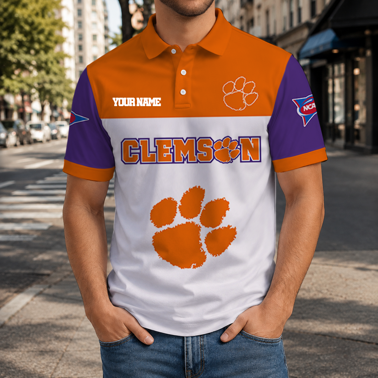FINAL SALE - NEW CUSTOMIZED NCAA FBS07 CST CLEMSON TIGERS POLO SHIRT, ZIP POLO SHIRT & T-SHIRTS