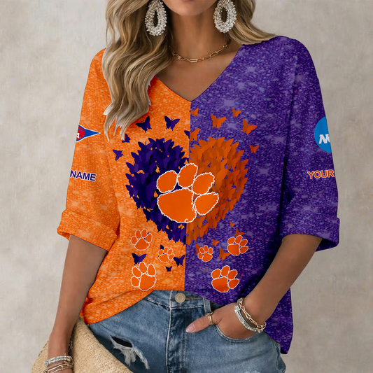 LIMITED DROP - NEW CUSTOMIZED | NCAA FBS07 CST CS TIGERS WOMEN'S HEART V-NECK LONG SLEEVE SHIRT