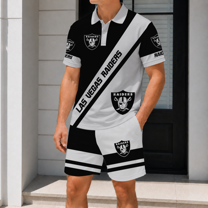 LIMITED EDITION - NEW CUSTOMIZED NFL07 LVR LAS VEGAS RAIDERS POLO SHIRT & SHORT PANTS SET