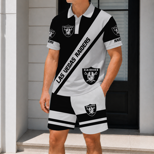 LIMITED EDITION - NEW CUSTOMIZED NFL07 LVR LAS VEGAS RAIDERS POLO SHIRT & SHORT PANTS SET