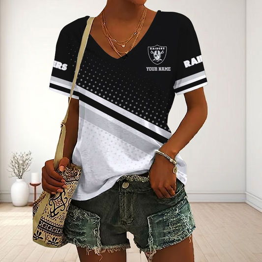 LIMITED EDITION - NEW CUSTOMIZED NFL07 LVR LAS VEGAS RAIDERS V-NECK FEMALE SHIRT