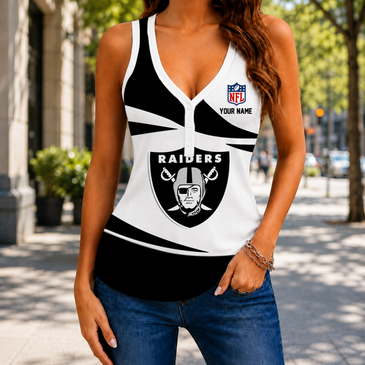 VIRAL EDITION - NEW CUSTOMIZED NFL07 LVR LAS VEGAS RAIDERS WOMEN'S V-NECK TANK TOP