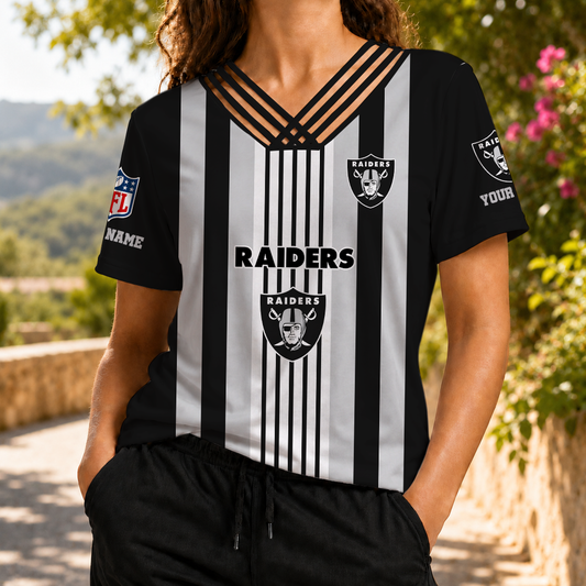 VIRAL EDITION - NEW CUSTOMIZED NFL07 LVR LAS VEGAS RAIDERS V-NECK SHIRT