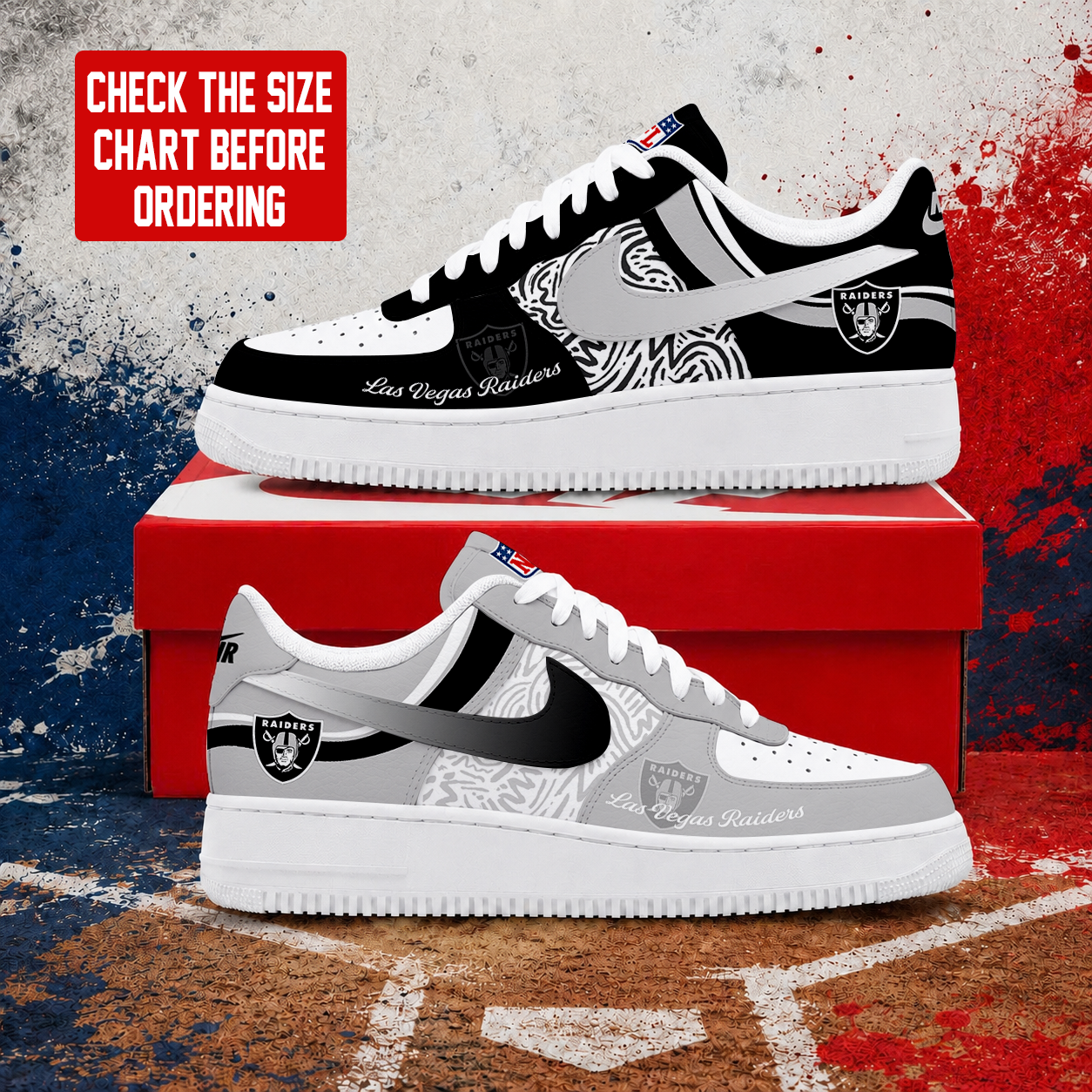 LIMITED EDITION - NEW CUSTOMIZED NFL07 LVR LAS VEGAS RAIDERS AF1 SHOES