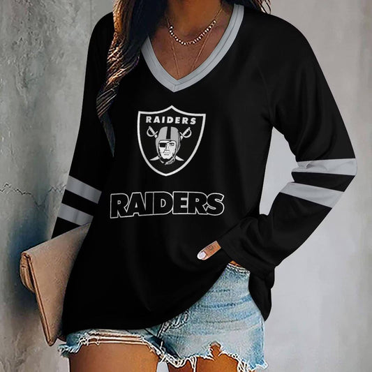MEGA SALE - NEW CUSTOMIZED NFL07 LVR LAS VEGAS RAIDERS WOMEN'S V-NECK LONG SLEEVED SHIRT