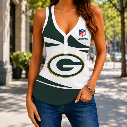 VIRAL EDITION - NEW CUSTOMIZED NFL08 GBP GREEN BAY PACKERS WOMEN'S V-NECK TANK TOP