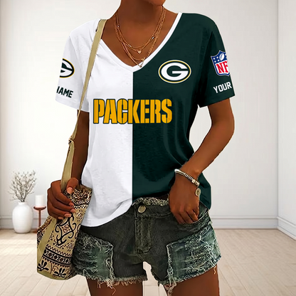 LIMITED EDITION - NEW CUSTOMIZED NFL08 GBP GREEN BAY PACKERS V-NECK FEMALE SHIRT
