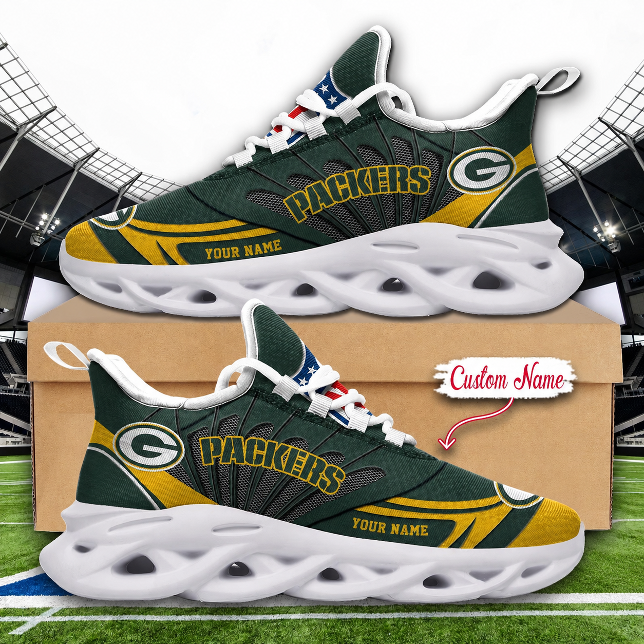 LIMITED EDITION - NEW CUSTOMIZED NFL08 GBP GREEN BAY PACKERS UNISEX MAX SOUL SHOES