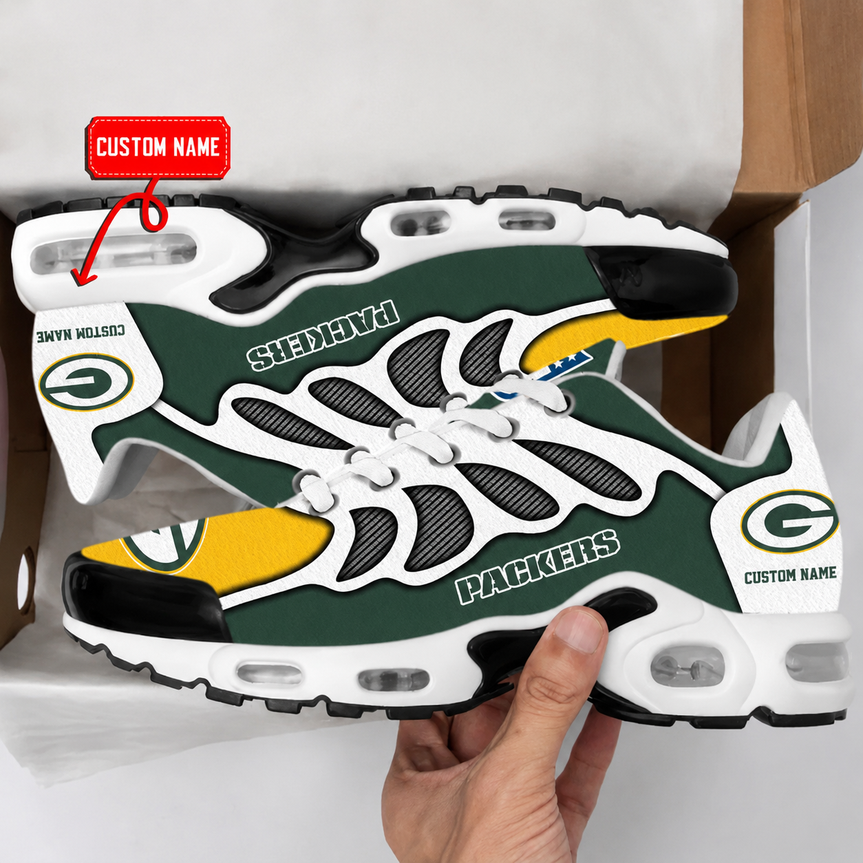 FLASH SALE - NEW CUSTOMIZED NFL08 GBP GREEN BAY PACKERS AIR MAX PLUS SNEAKERS