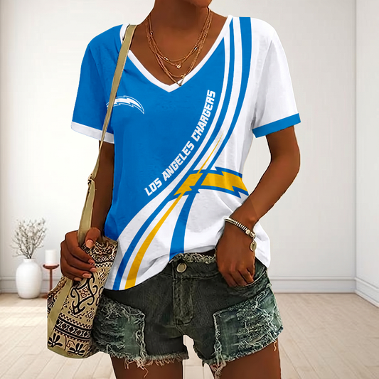 SPECIAL EDITION - NEW CUSTOMIZED NFL09 LAC LOS ANGELES CHARGERS V-NECK FEMALE SHIRT