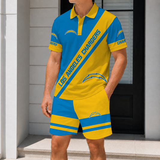 LIMITED EDITION - NEW CUSTOMIZED NFL09 LAC LOS ANGELES CHARGERS POLO SHIRT & SHORT PANTS SET